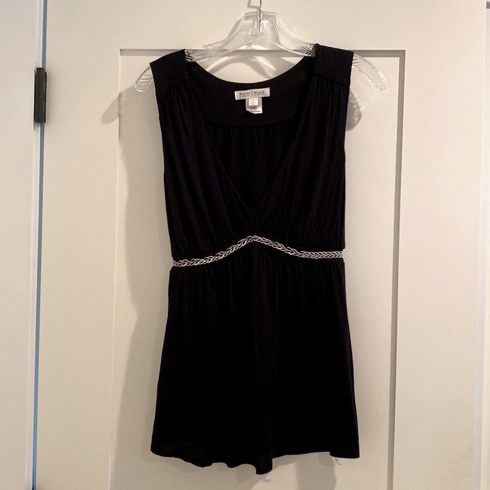 Black empire waist, tie back top.